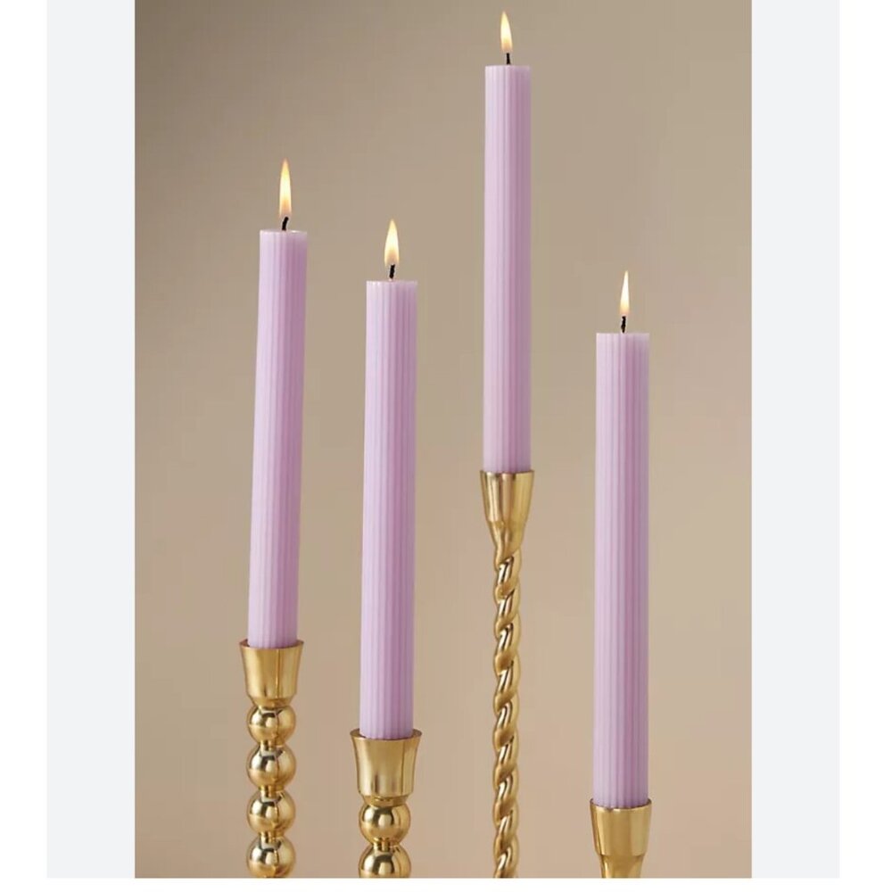Anthropologie Fluted Lavender Taper Candles Set of 4‎ NEW WITH TAG